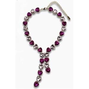 NEW PINK PANACHE women's rhinestone heart lariat necklace in fuchsia pink mix